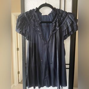 Ulla Johnson Eva Navy Flutter Sleeve Satin Top Size 10